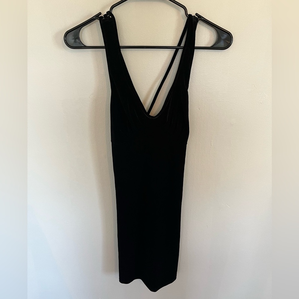 Rose (brand) Black Velvet Dress Formal Criss Cross Back Fitted Mini